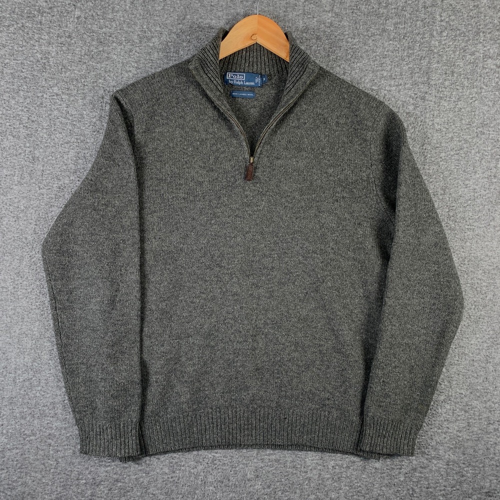 Vtg Polo Ralph Lauren Lambswool Sweater Men Medium Gray 1/4 Zip 90s Grandpacore